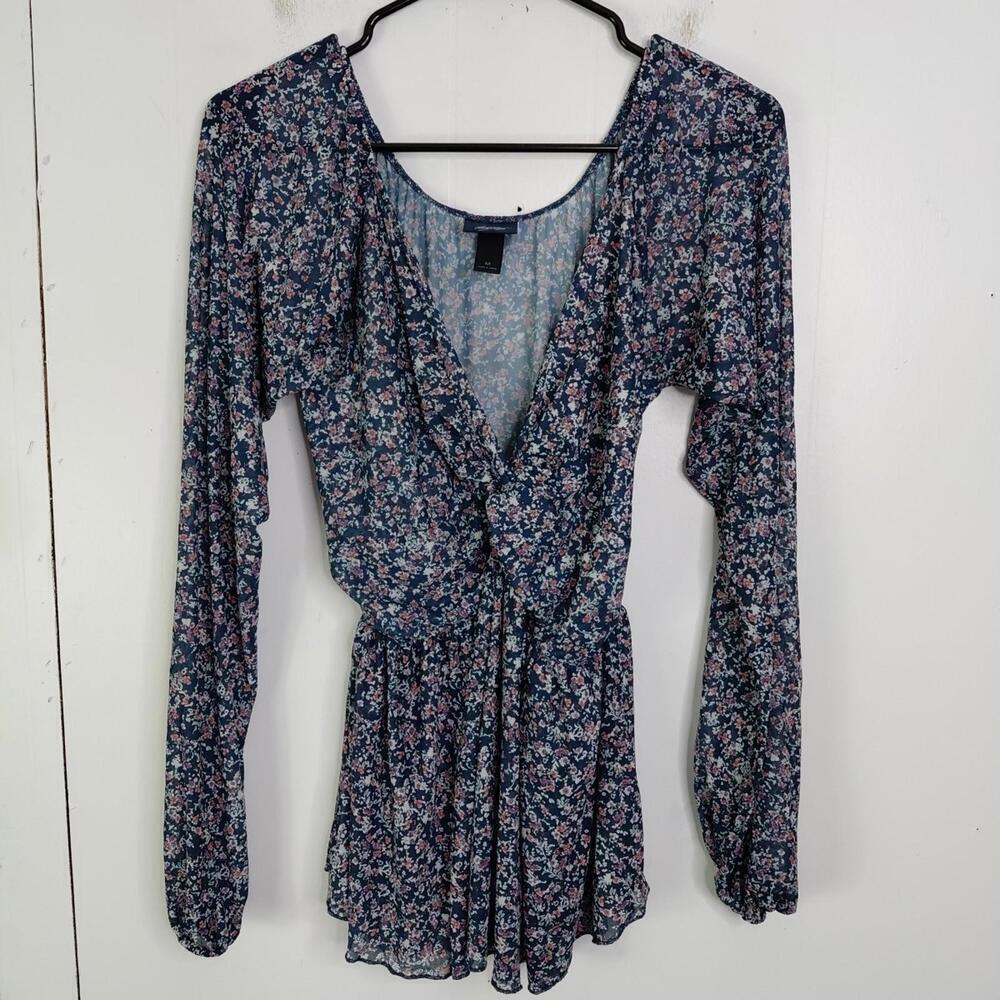 Daytrip Top Womens M V Neck Knotted Front Long Sleeve Stretch Bloomcore Florals